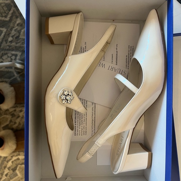 Stuart Weitzman Crystal Fleur 50 Block Slingback / White Wedding Shoe - Picture 8 of 9